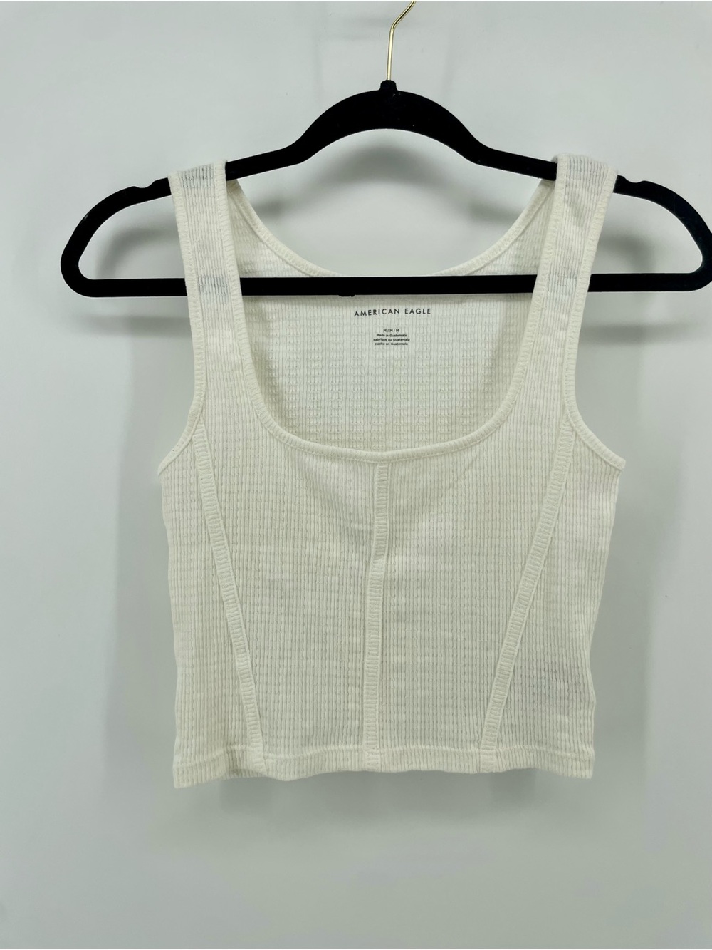 AEO American Eagle White Ribbed Square-Neck Tank M